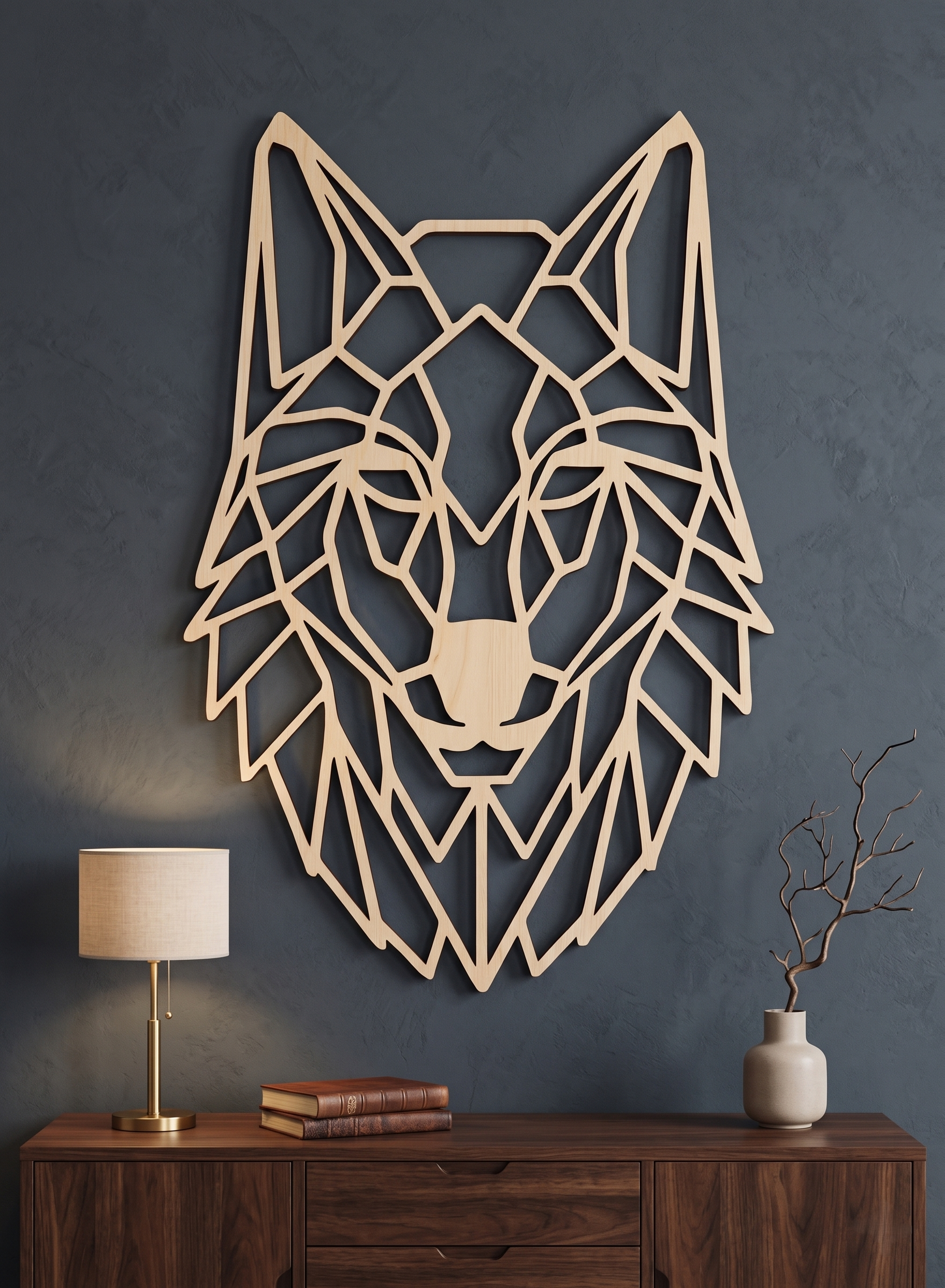 🐺 Drewniany Geometryczny Wilk – Nowoczesny Design w Zgodzie z Naturą 🌲
