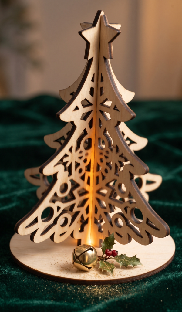 🎄 Przestrzenna Choinka Drewniana 3D – Zimowa Geometria i Świąteczny Blask ⭐