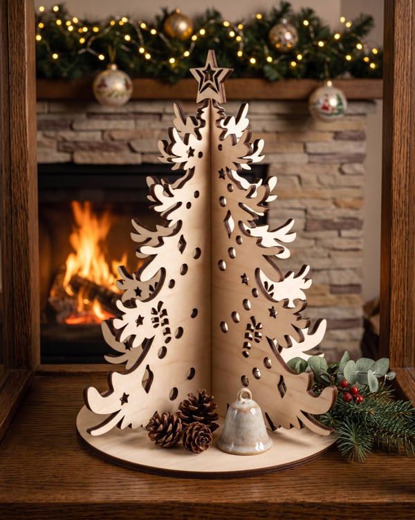 🎄 Przestrzenna Choinka Drewniana 3D – Radosna Zimowa Fantazja ❄️