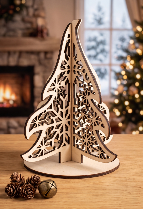 🎄 Przestrzenna Choinka Drewniana 3D – Zimowa Fantazja i Śnieżne Detale ❄️