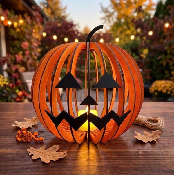 🎃 Przestrzenna Drewniana Dynia 3D – Klimatyczny Lampion na Halloween i Jesień! 🍂