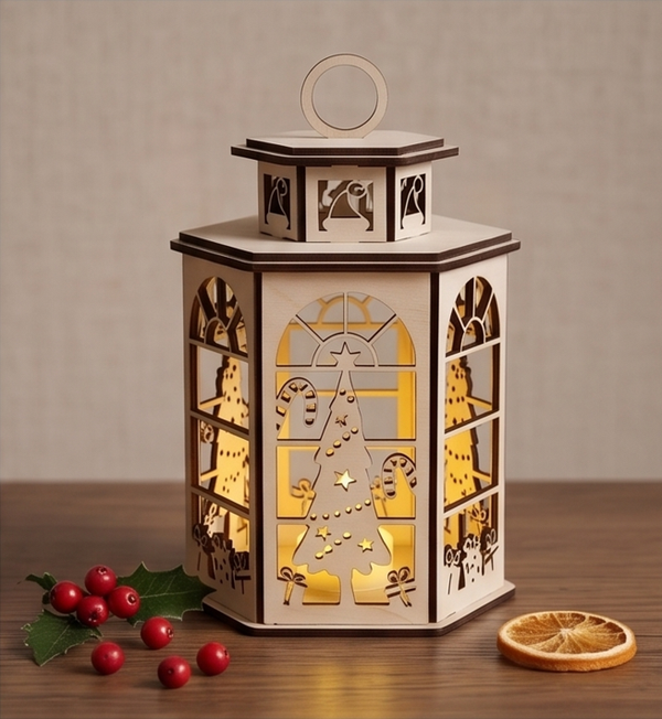 🎄 Świąteczny Drewniany Lampion Ażurowy – Magia Bożego Narodzenia! 🎅