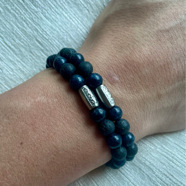 Heren Armband Kralen donkerblauw