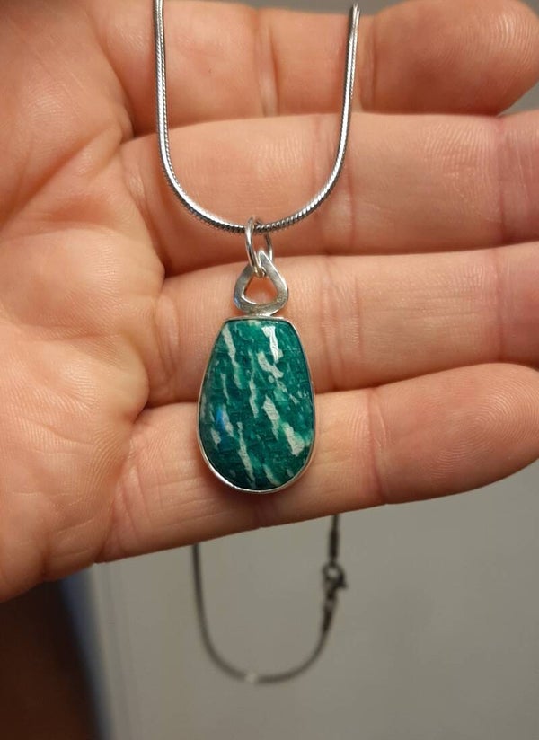 Amazoniet hanger in zilver