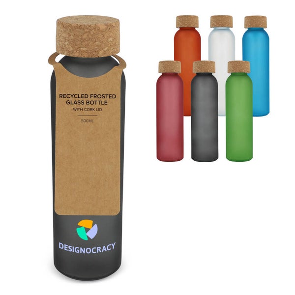 Matglazen gerecycled fles met kurken dop 500ml
