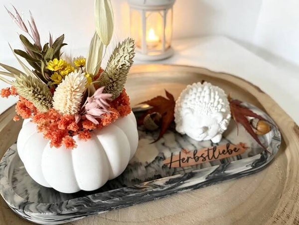 Tablett Herbst mit Kürbis und Igel