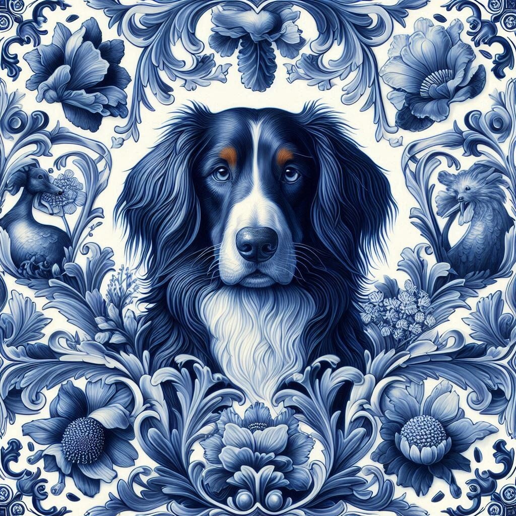 Heidewachtel Delftsblauwe Tegel –decoratie met Heidewachtel Hond