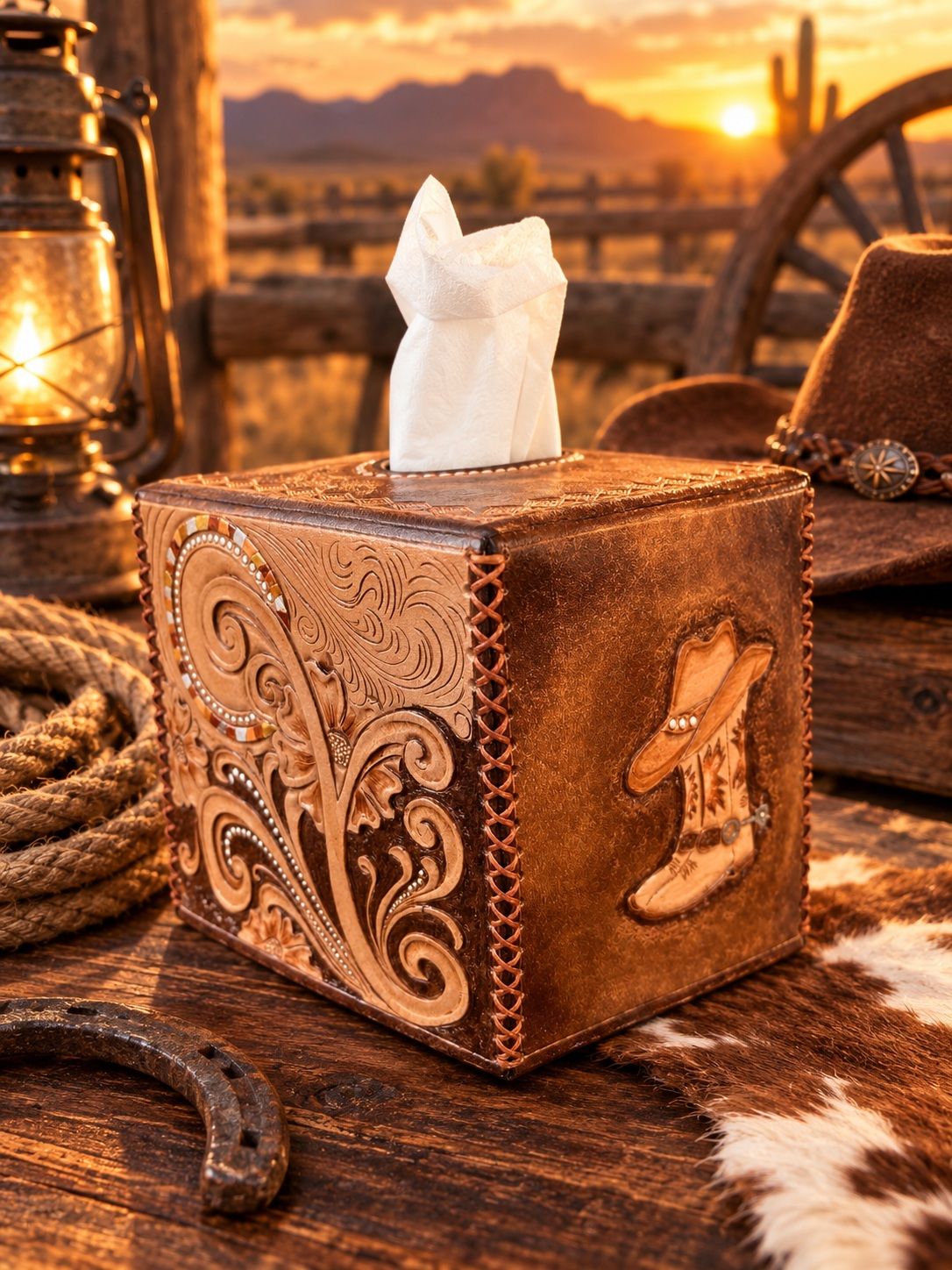 Kleenex-Box aus Leder im Westernstyle