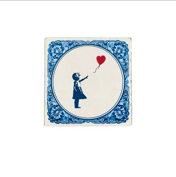 Natuurstenen tegel Delfs blauw meisje met ballon