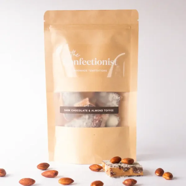 The Confectionist Dark Chocolate & Almond Toffee Pouch 100g