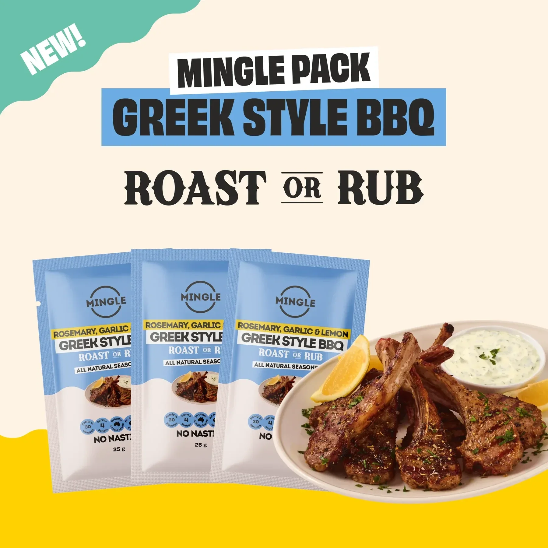 Mingle Rosemary, Garlic & Lemon Greek Style BBQ Roast or Rub Sachet 25g