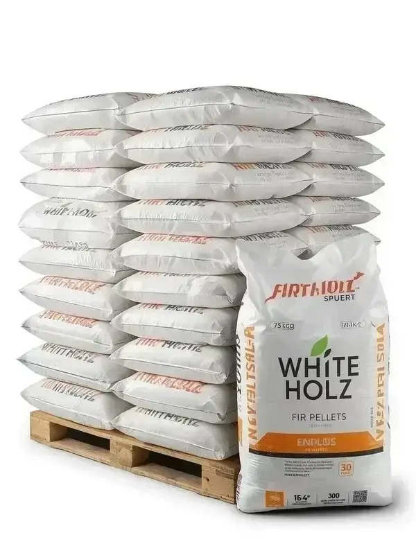 1 BANCALE da 75 SACCHI Pellet BIANCO HOLZ in Abete – ENplus A1 – 15 kg – Bancale da 75 Sacchi