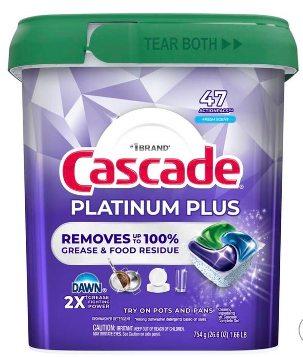 Cascade platinum plus removes 100% crease & food residue (47 packs)