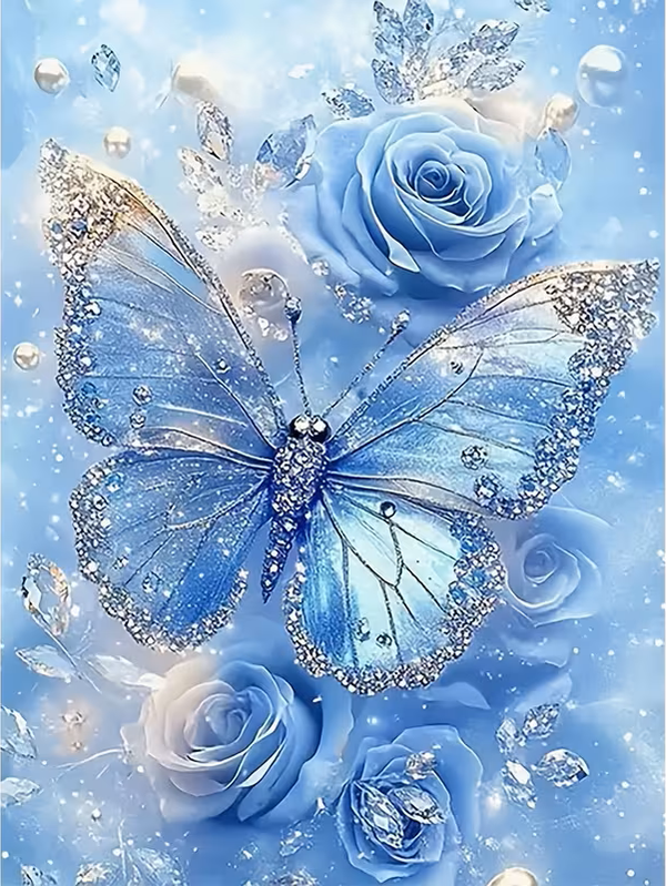 Blaue Rose mit Schmetterling