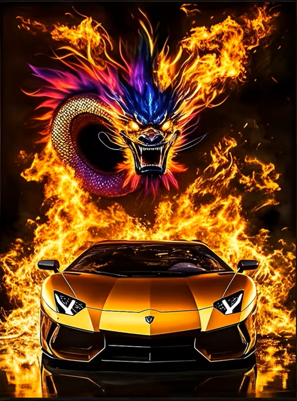 Lamborghini mit Feuerdrache