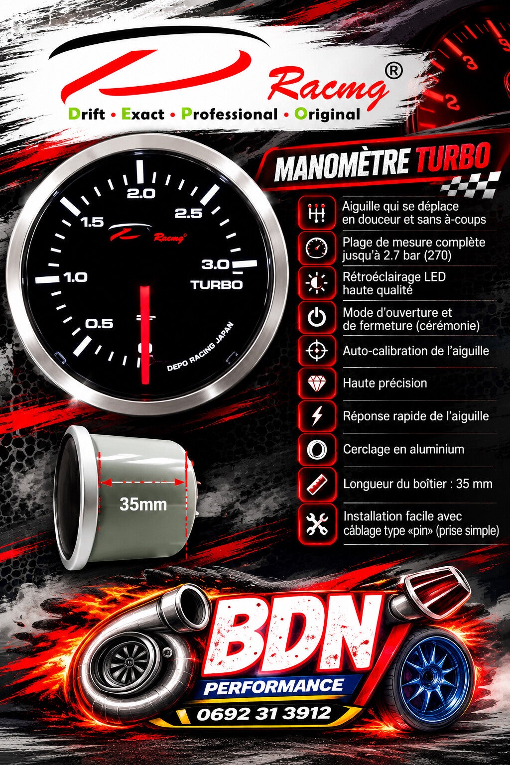 MANO PRESSION TURBO 0-3 BAR 52mm DEPO RACING