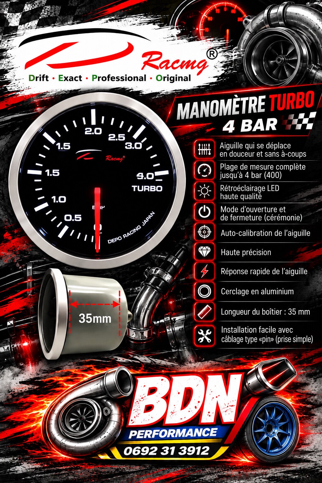 MANO PRESSION TURBO 0-4 BAR 52mm DEPO RACING