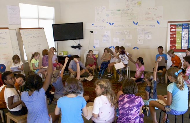 Elementary school students having a socratic discussion in Logan, Utah