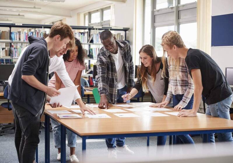 High School students collaborating on a project
