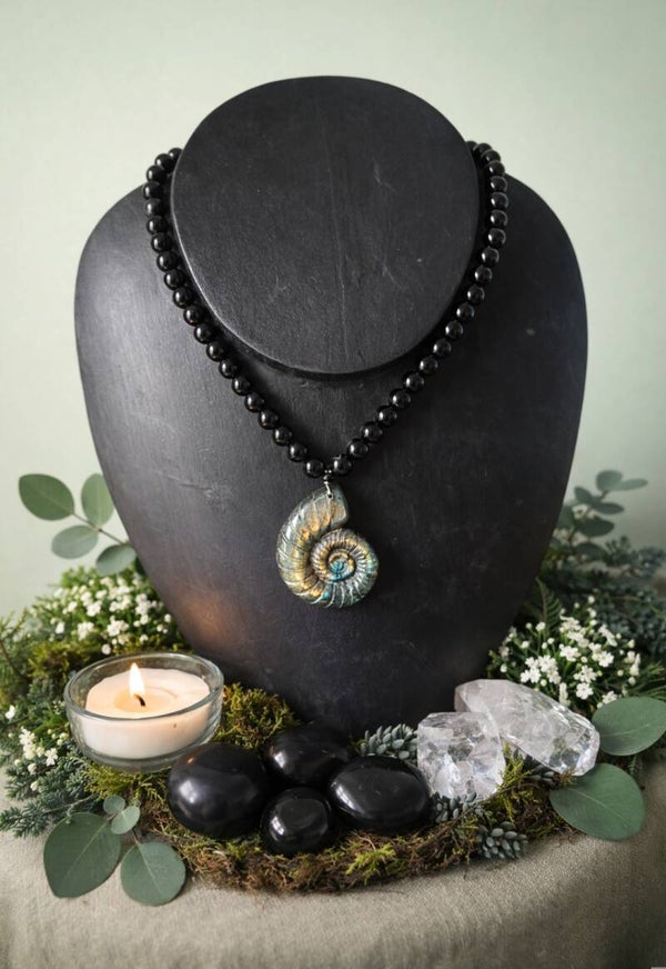 Collier obsidienne noire et labradorite