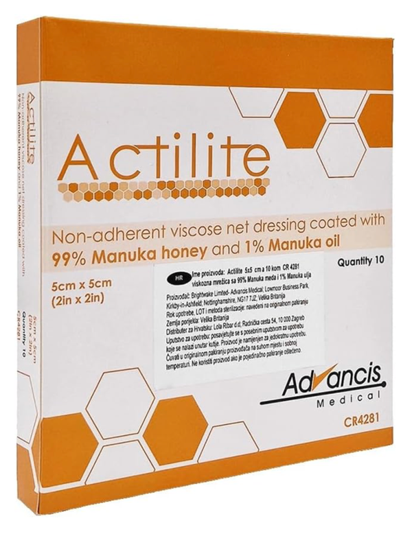 ACTILITE Wundkompresse Viskose Gaze mit Manuka Honig 5 x 5 cm, 10 stück