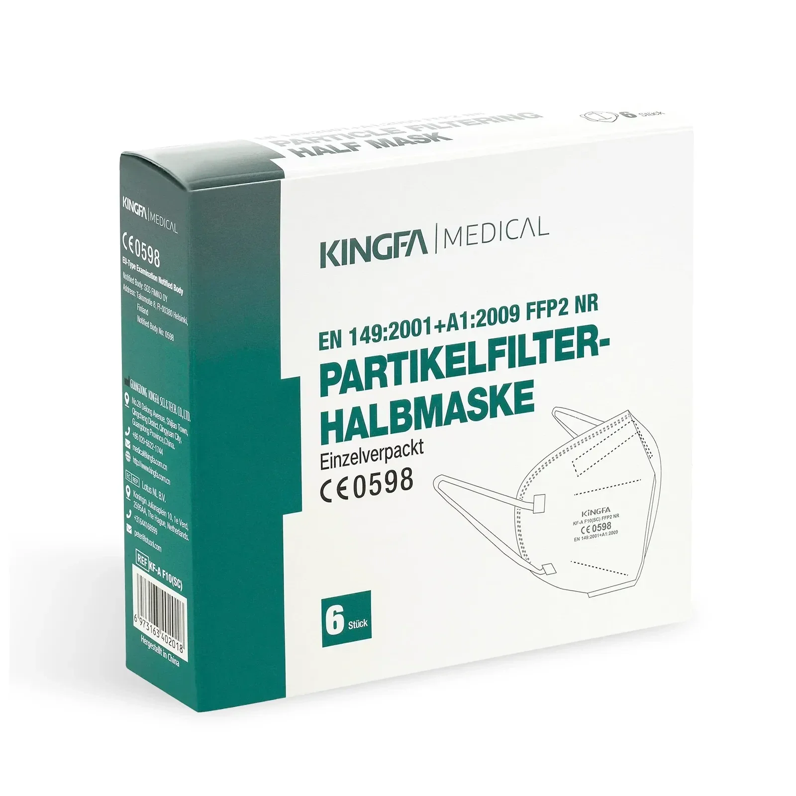 KINGFA KF-AF10 SC FFP2 NR Maske weiß – 6er Box Einzeln verpackte FFP2 Atemschutzmaske | CE-zertifiziert |