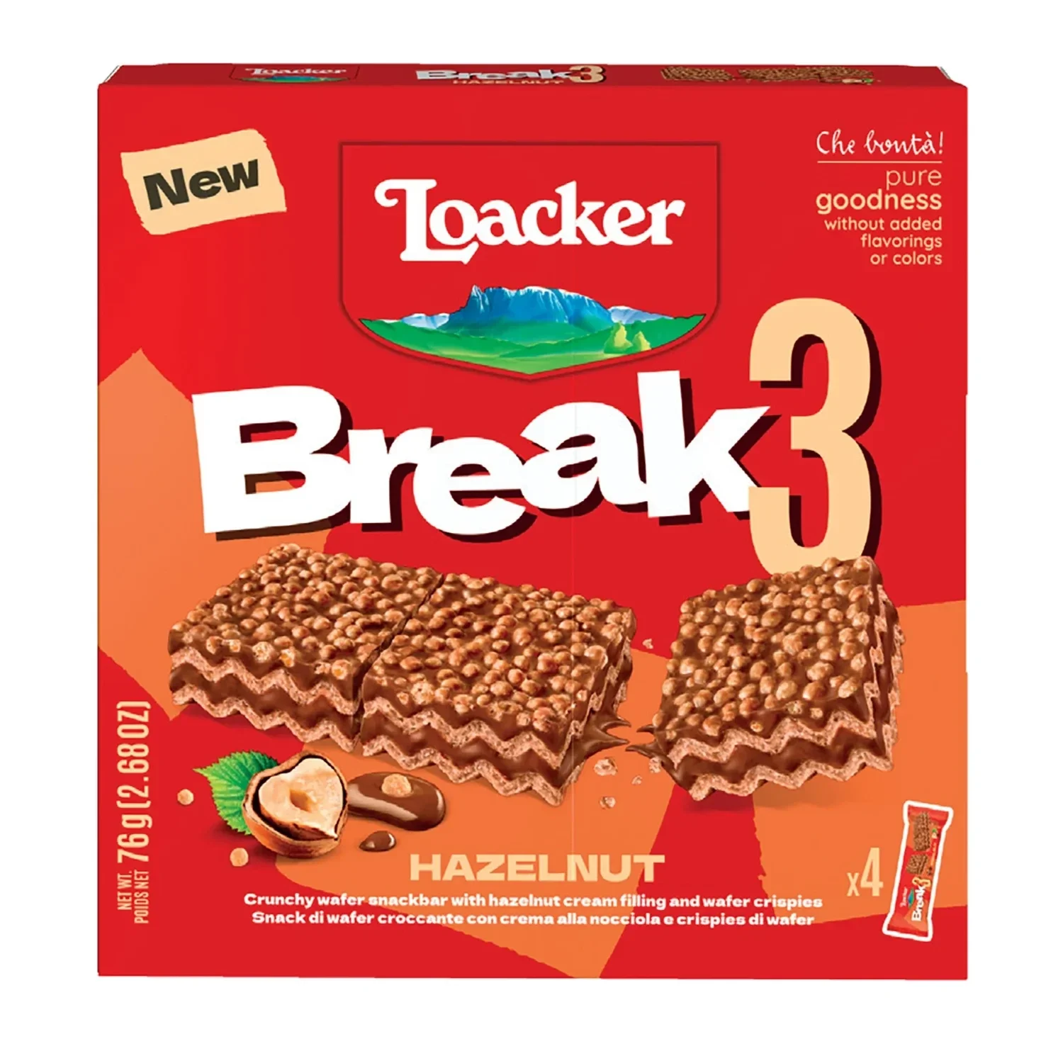 Loacker Break3 Hazelnut – 76 g  (2 Stück)