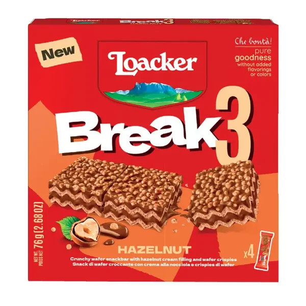 Loacker Break3 Hazelnut – 76 g  (2 Stück)