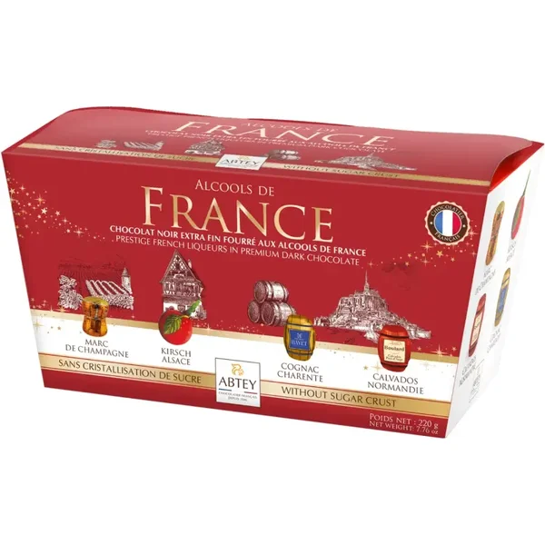 ABTEY Assortiment de Chocolats Noir Extra‑Fin Fourrés aux Alcools de France 220 g