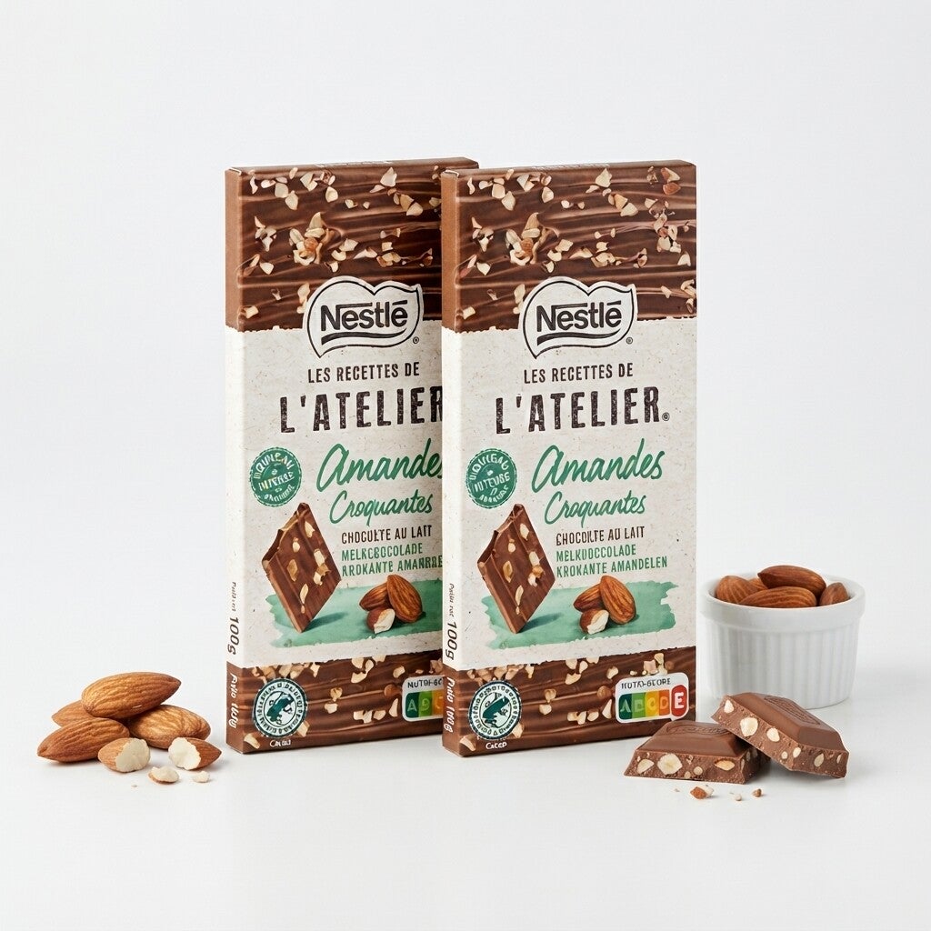 2x Nestlé Les Recettes de L'Atelier – Amandes Croquantes au Lait (Vollmilchschokolade mit knackigen Mandelsplittern, je 100 g)