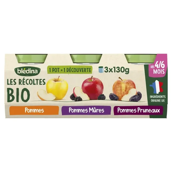 Blédina Les Récoltes Bio Babybrei Apfel & Pflaume (6 x Stück)