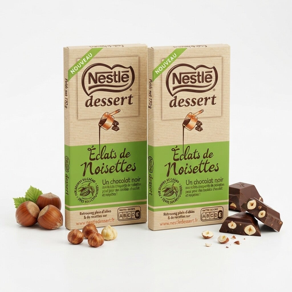 2x Nestlé Dessert Éclats de Noisettes – Zartbitterschokolade mit Haselnussstückchen (2 Stück à 170 g)