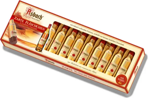 🍫 Asbach Pralinen Fläschchen – Zartbitterschokolade mit Kruste – 150 g