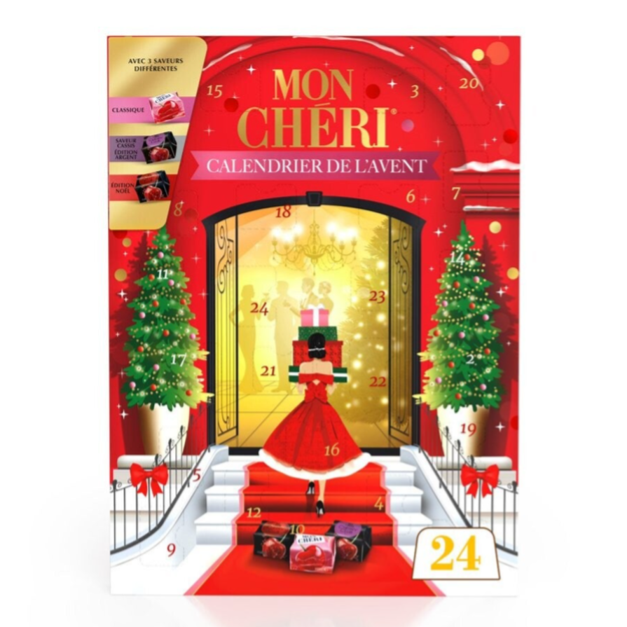 MON CHÉRI Adventskalender für Erwachsene – Zartbitterschokolade mit Kirschlikör, 252 g