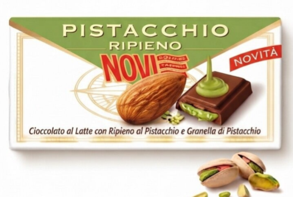 Novi Barretta di Cioccolato al Latte con Ripieno al Pistacchio – Milchschokolade mit Pistaziencreme-Füllung 105g