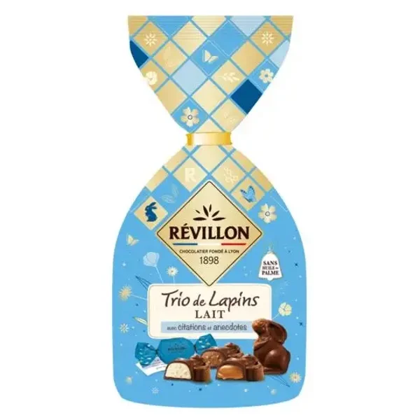 Milchschokolade-Sortiment vom Kaninchentrio PAPILLOTES REVILLON 200 g