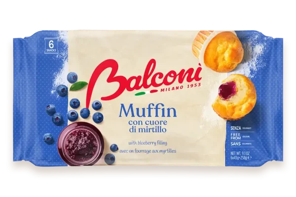 Muffin mit Blaubeer-Herz – Balconi – 258 g (6 x 43 g) 2 Stück