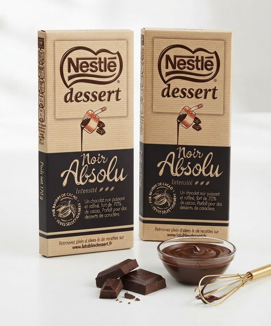 2x Nestlé Dessert Noir Absolu Intensité – Edle Zartbitterschokolade 70% Kakao zum Backen & Genießen (2 Stück à 170 g)
