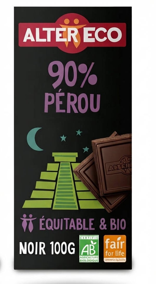 Alter Eco Bio Zartbitterschokolade 90% Pérou – Noir 100g (Équitable & Bio)