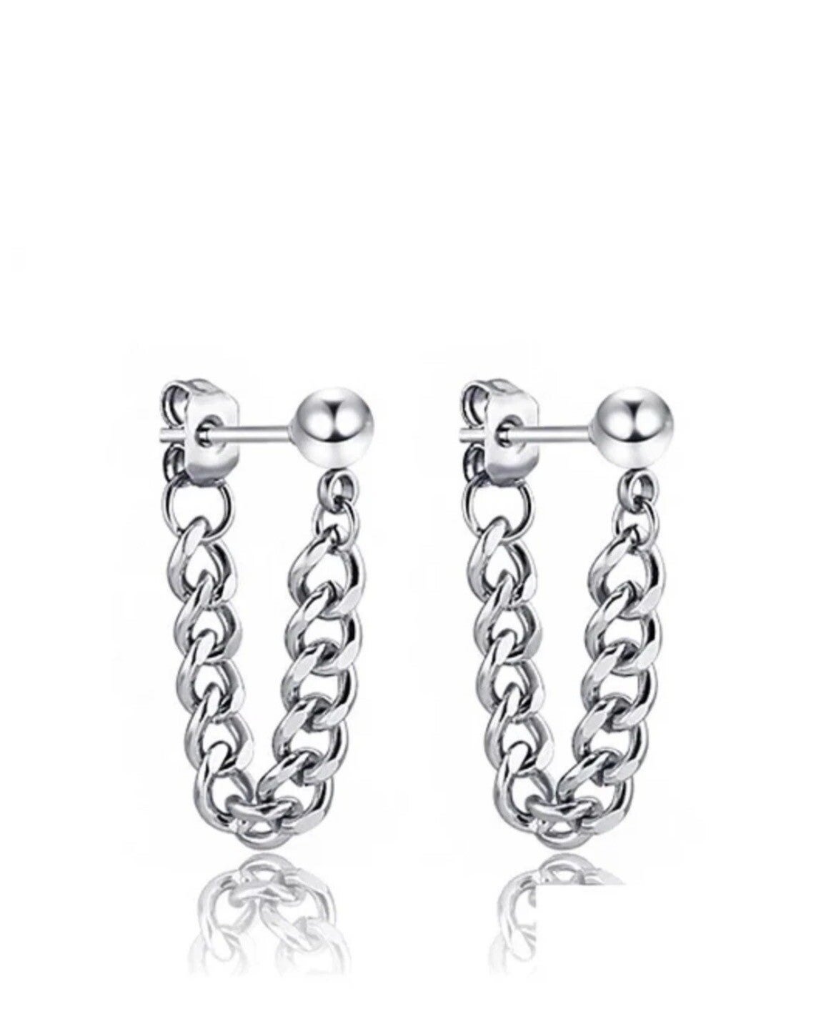 Black silver earrings stud