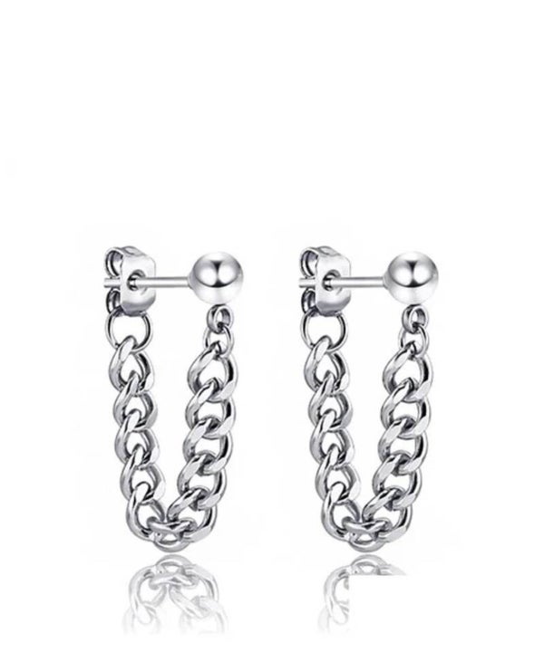 Black silver earrings stud