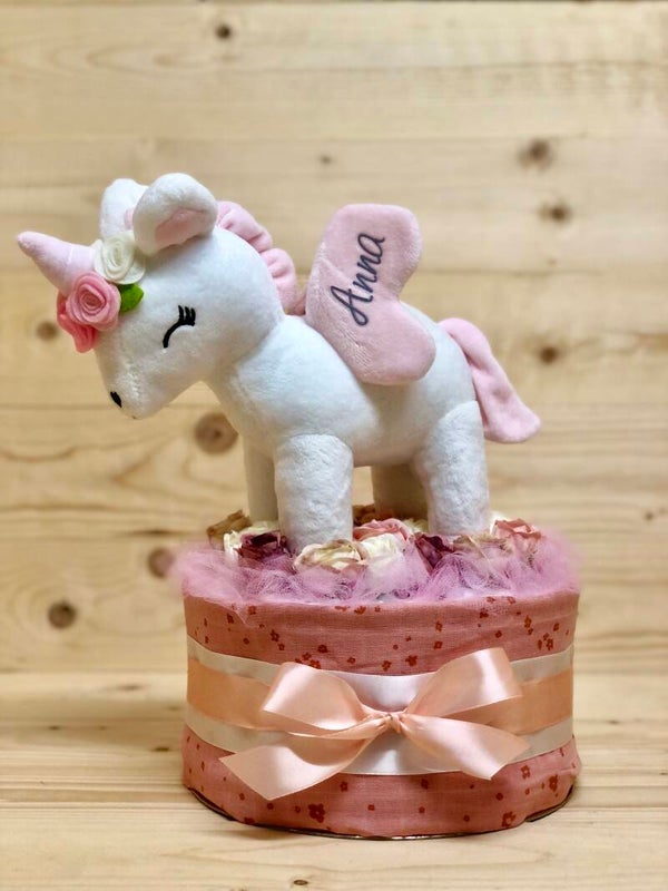 Pampertaart Unicorn White met naam/geboortedatum