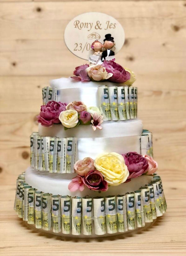 Geldtaart Huwelijk + houten tekstbordje