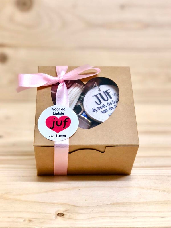 Lieve Juf doosje met sleutelhanger