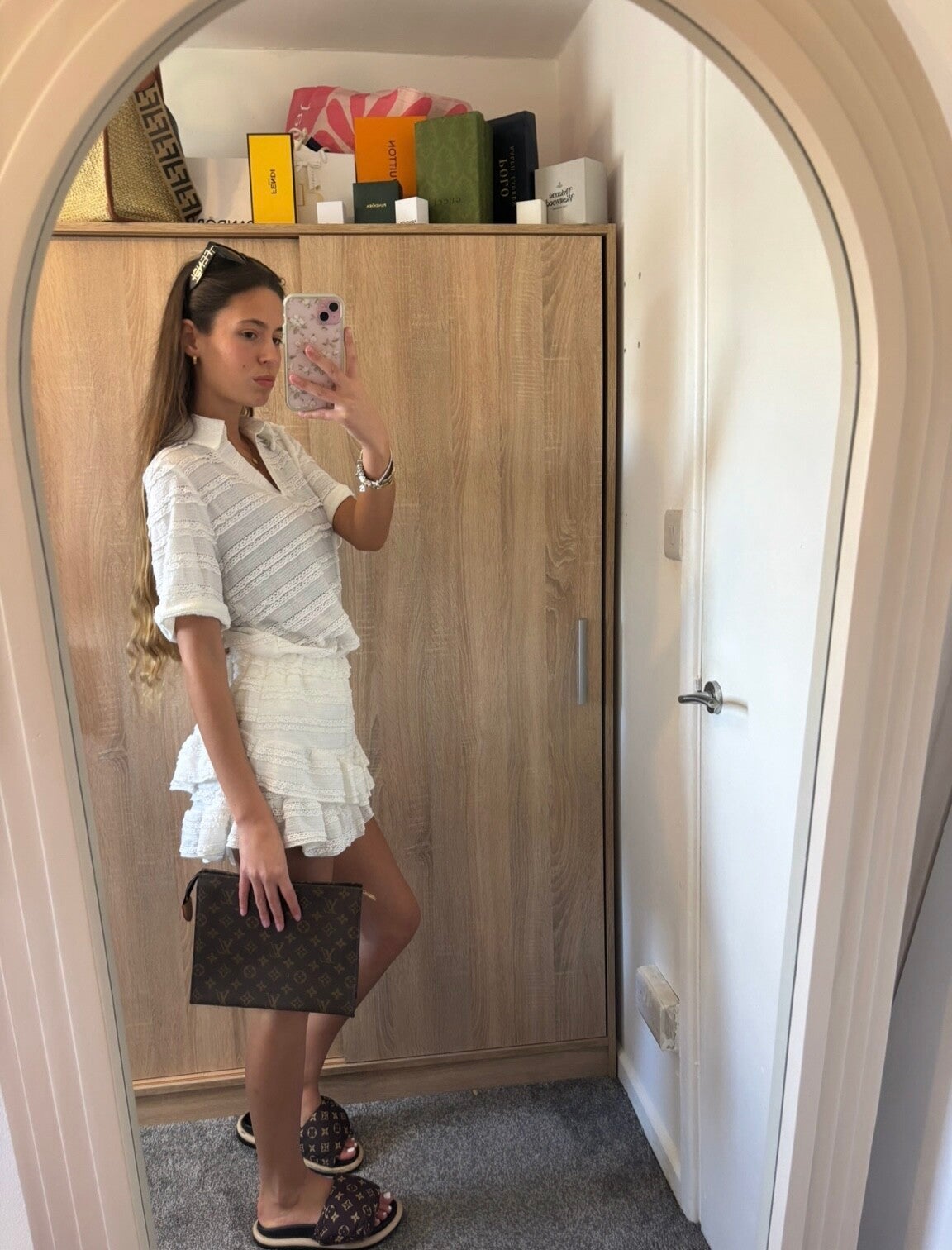 White ruffle v-neck top and shorts set