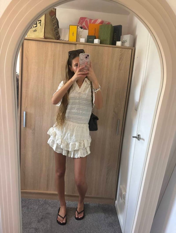 Cream ruffle v-neck top and shorts set