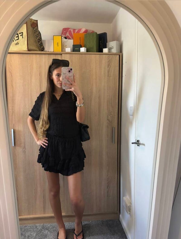 Black ruffle v-neck top and shorts set