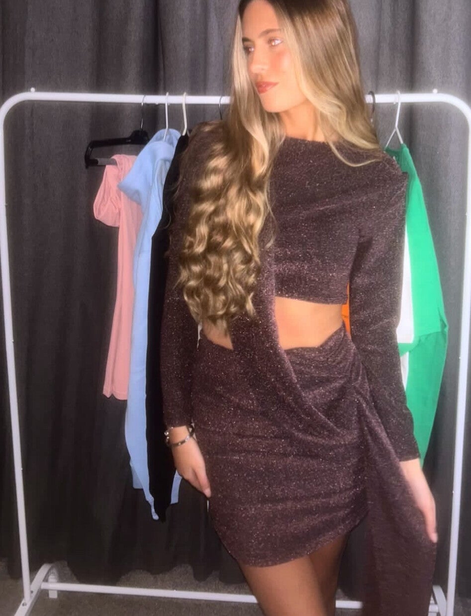 Brown sparkle mini dress
