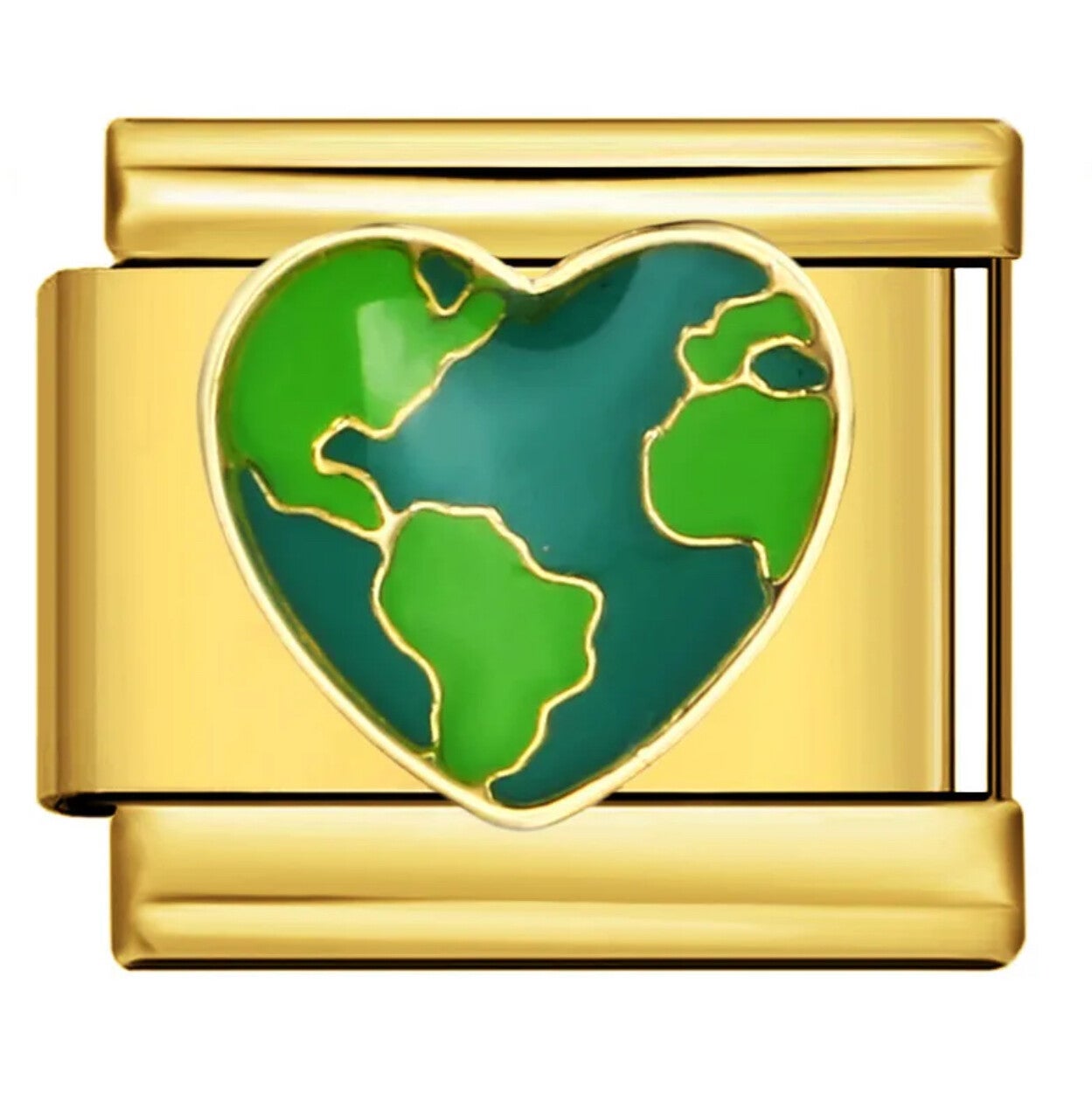 Gold world heart stainless steel charm