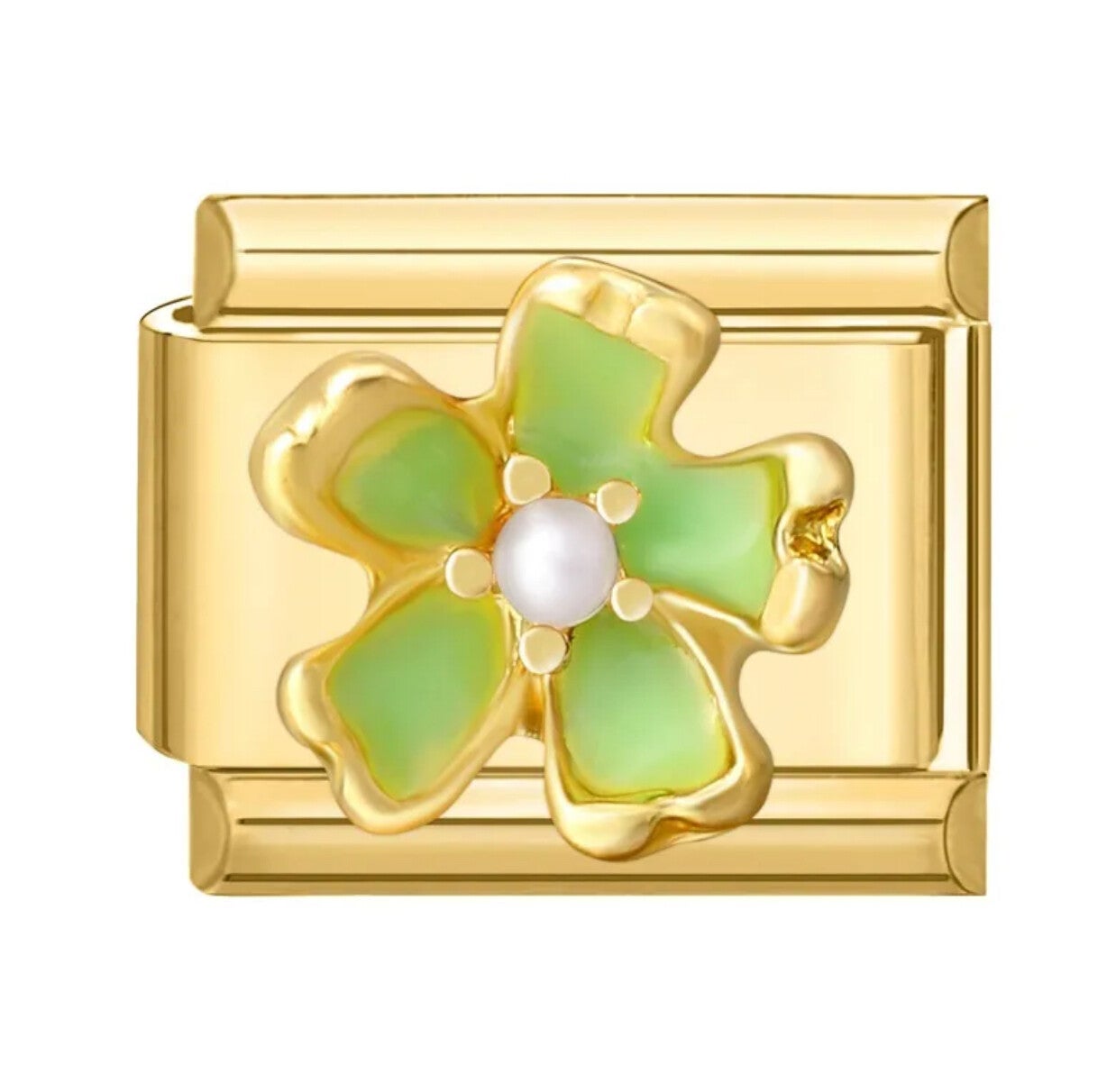 Gold stainless steel green flower charm